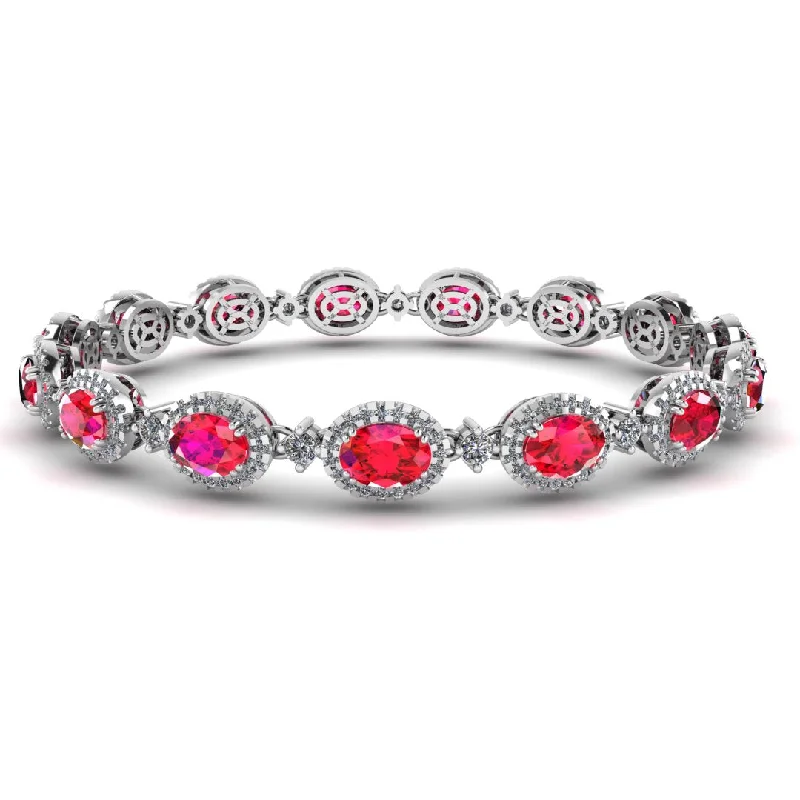 Fine cord bangles-Oval Shape 9 Carat Ruby Center Featuring Diamond Halo Bracelet BRHAOCR