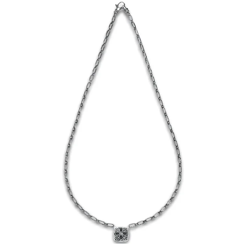 Mesh choker necklaces-Marquise Pavé Necklace 20" - Sterling Silver + CZ Noir