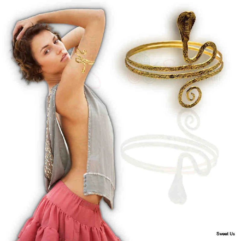 Fine dot bangles-Upper Arm Bracelet for Women, Gold Tone Adjustable Chic Snake Armband Armlet