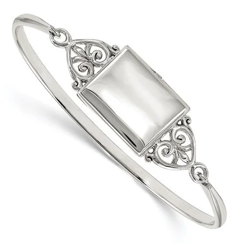 Slanted design bangles-Sterling Silver Rectangular Locket Bangle Bracelet - Engravable