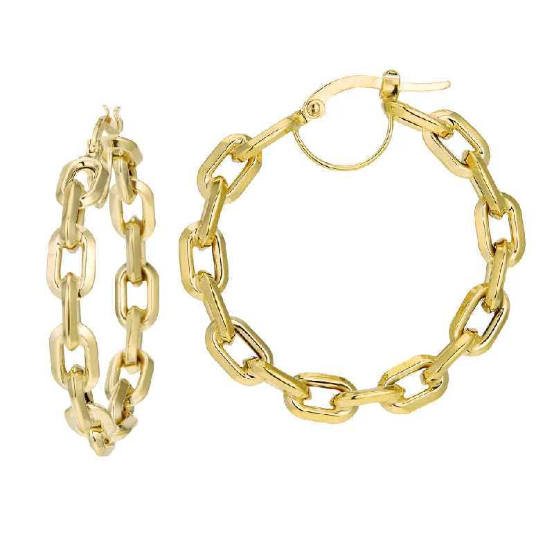 Cotton cord earrings-14Y Gold Chain Link Hoop Earrings