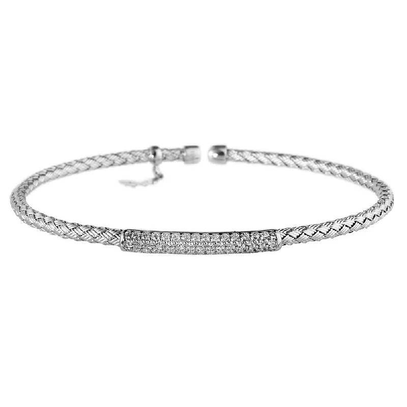 Bamboo braid bangles-Silver Bracelet CZ Bar