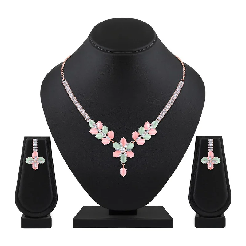 Oval shape necklaces-Mahi Rosegold Plated Multicolor Cubic Zirconia (CZ) Floral Women's Necklace Set (NL1103821ZMul)