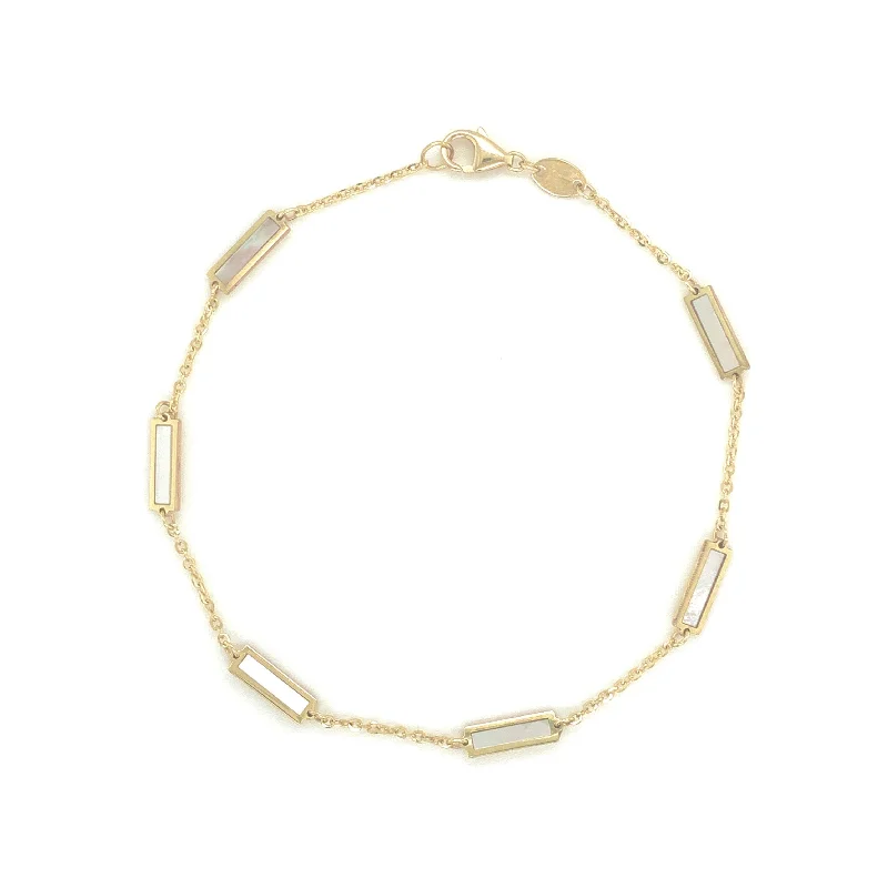 Tide motif bangles-14k Gold Mother of Pearl Bar Bracelet