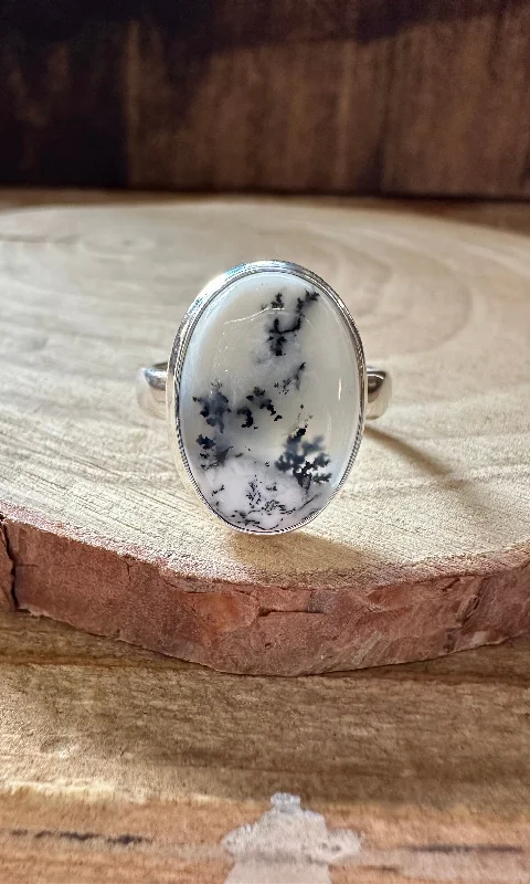 Woven cord rings-GLACIER DENDRITIC OPAL Sterling Silver Ring • Size 8