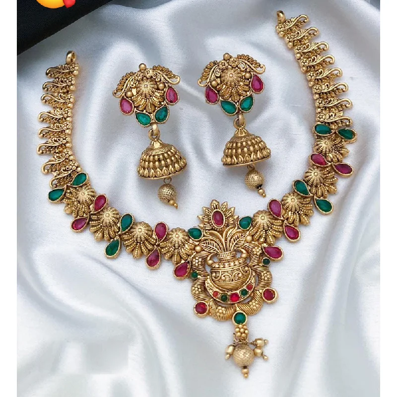 Solid pearl necklaces-Sai Fashion Gold Plated Pota Stone Necklace Set