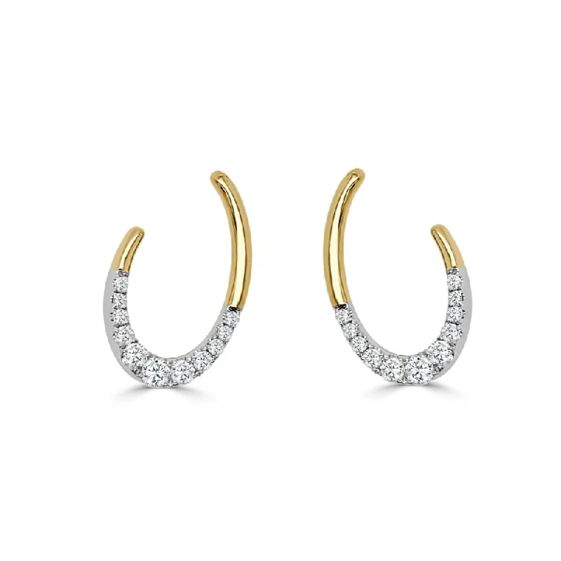 Art deco earrings-14k Gold Two-Tone Oval Half Pave Diamond Earrings