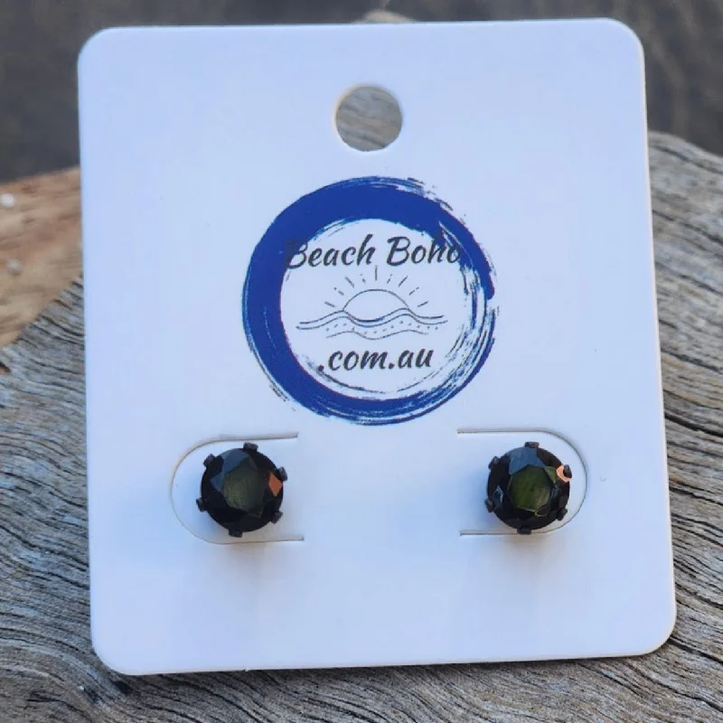 Sleek gold earrings-BLACK CZ -  WATERPROOF STUD EARRINGS