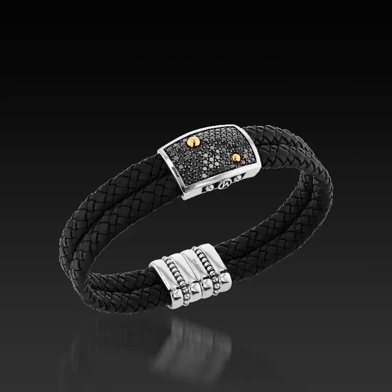 Full moon bangles-Matrix Black Diamond Double Leather Bracelet