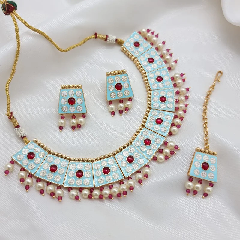 Retro deco necklaces-JCM Gold Plated Meenakari Necklace Set