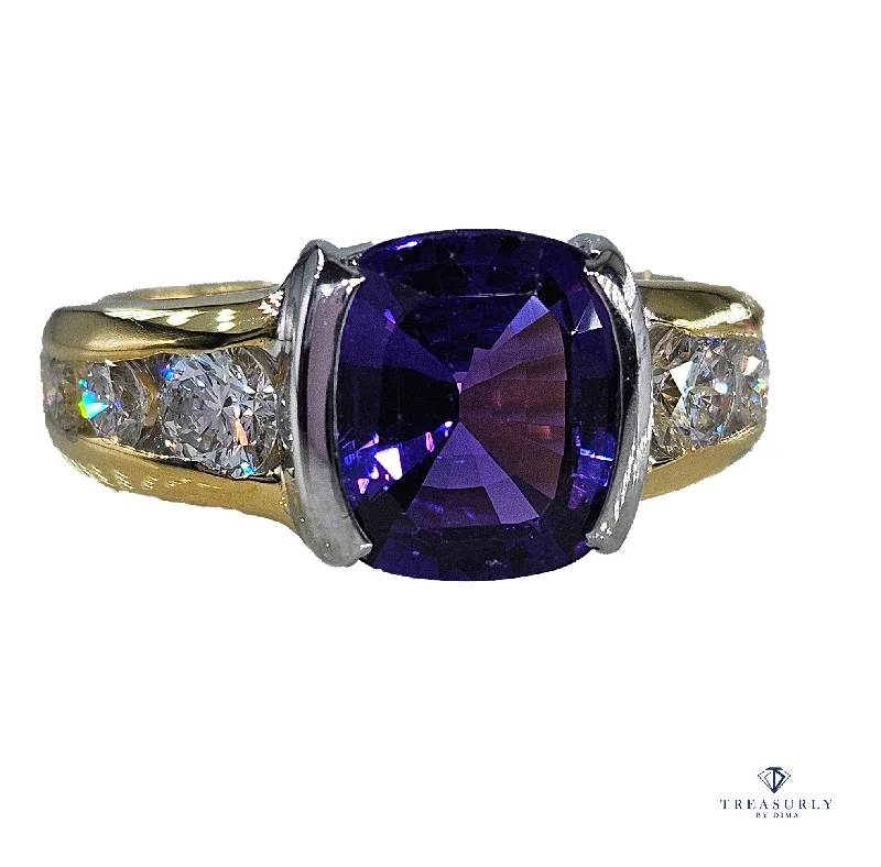 Bold druzy rings-Rare GIA 3.04ctw Natural PURPLE Unheated Ceylon Cushion Sapphire Diamond Platinum 18K Ring