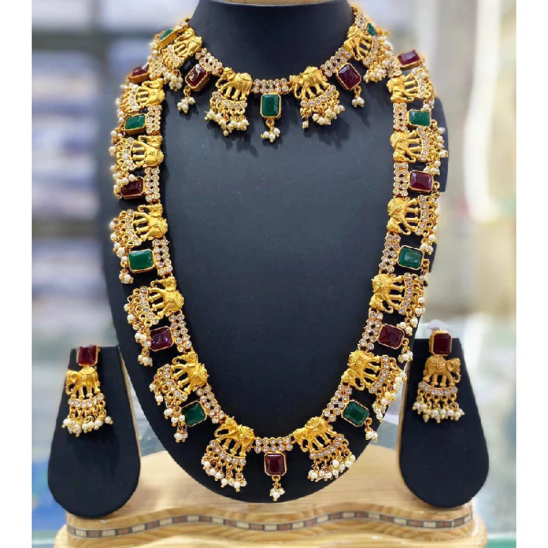 Bamboo braid necklaces-Manisha Jewellery Gold Plated Double Necklace Set