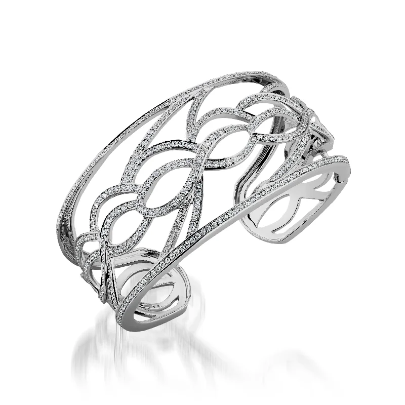 Light filigree bangles-Bellagio Pave Diamond Cuff Bracelet