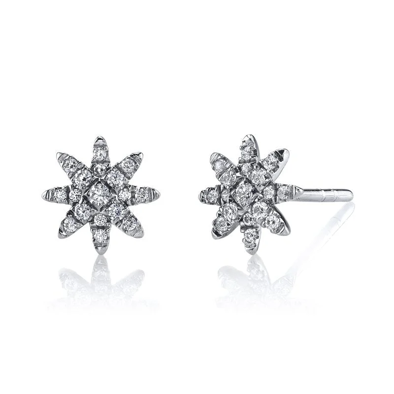 Square stud earrings-14K White Gold 0.19ct. Diamond Starburst Stud Earrings