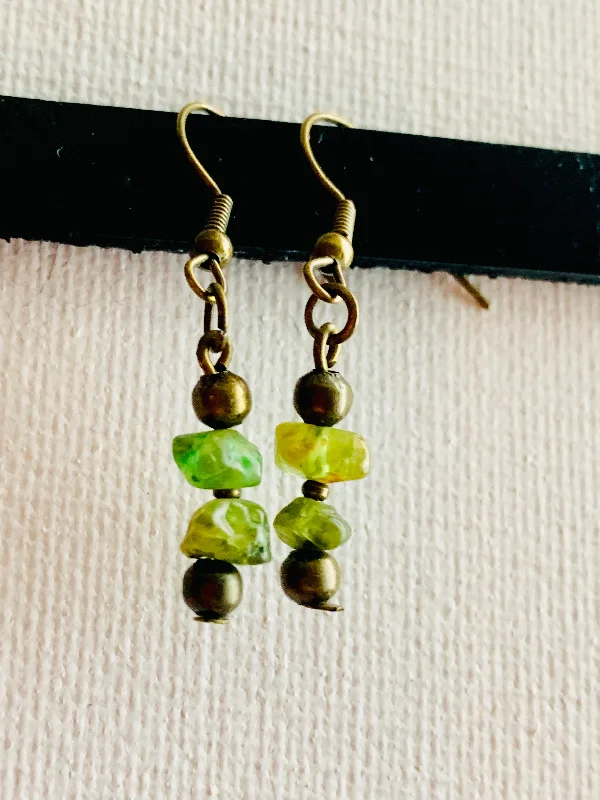 Birch charm earrings-Short Stack Handmade Raw Peridot Earrings