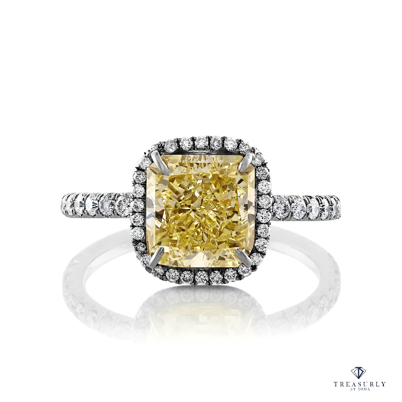 Joy charm rings-GIA 3.14ctw Estate Vintage Natural Fancy Yellow Radiant Diamond Plat 18k Ring