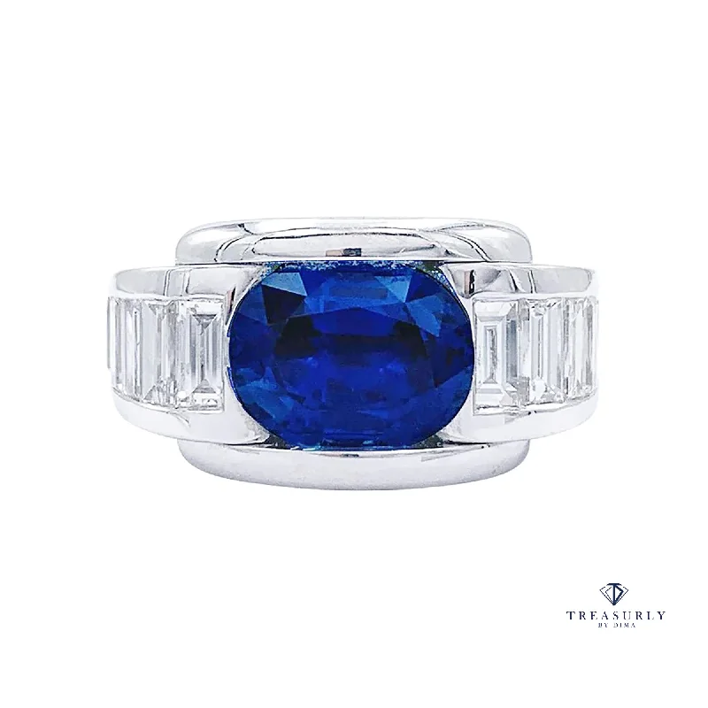 Daisy rings-French MAUBOUSSIN 'ALESSANDRA' GIA 5.60ctw Blue Sapphire and Diamond Dress 18k White Gold Ring