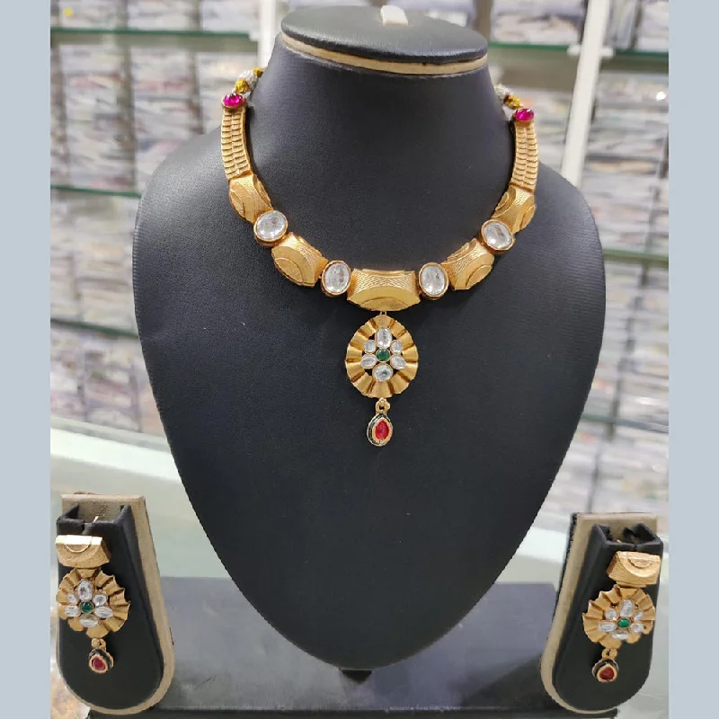 Retro charm necklaces-Manisha Jewellery Gold Plated Pota Stone Necklace Set