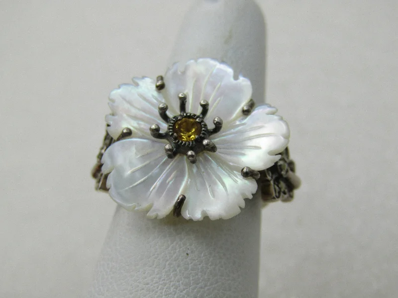 Old cameo rings-Vintage Sterling Floral MOP Ring, Citrine and  Marcasite Butterfly, Signed CNA, Sz. 6.25, 6.20 gr.