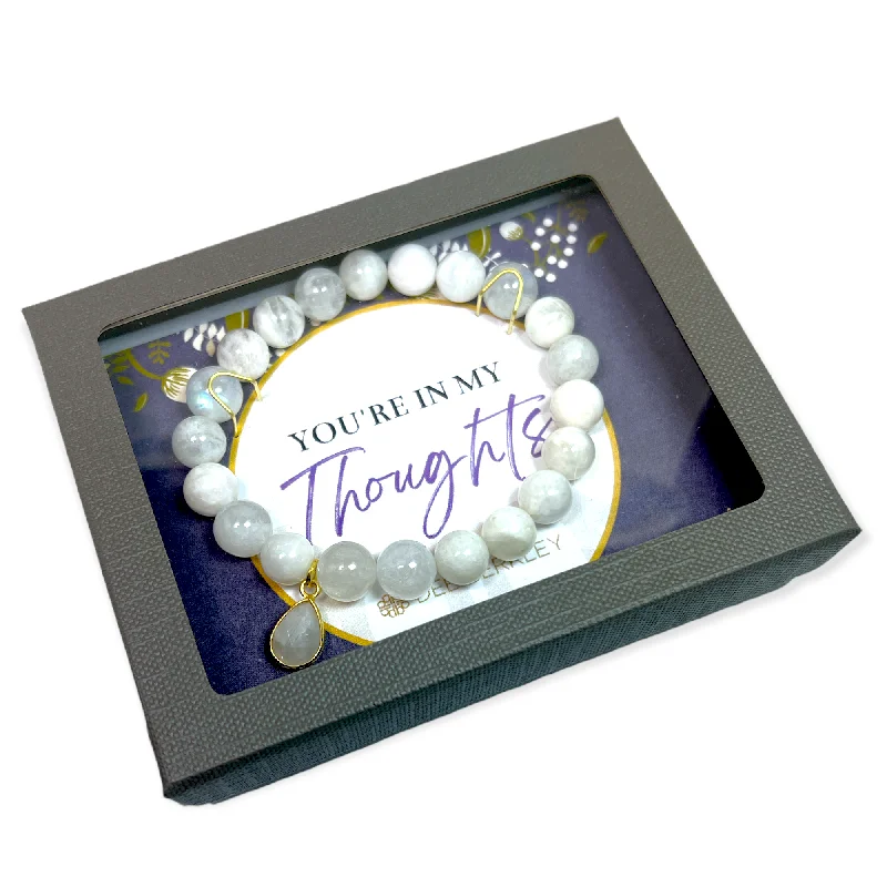 Reef knot bangles-Moonstone with Gold Charm "You're in My Thoughts" Bracelet Gift Box