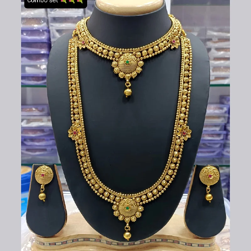 Twine braid necklaces-Manisha Jewellery Gold Plated Pota Stone Double Necklace Set