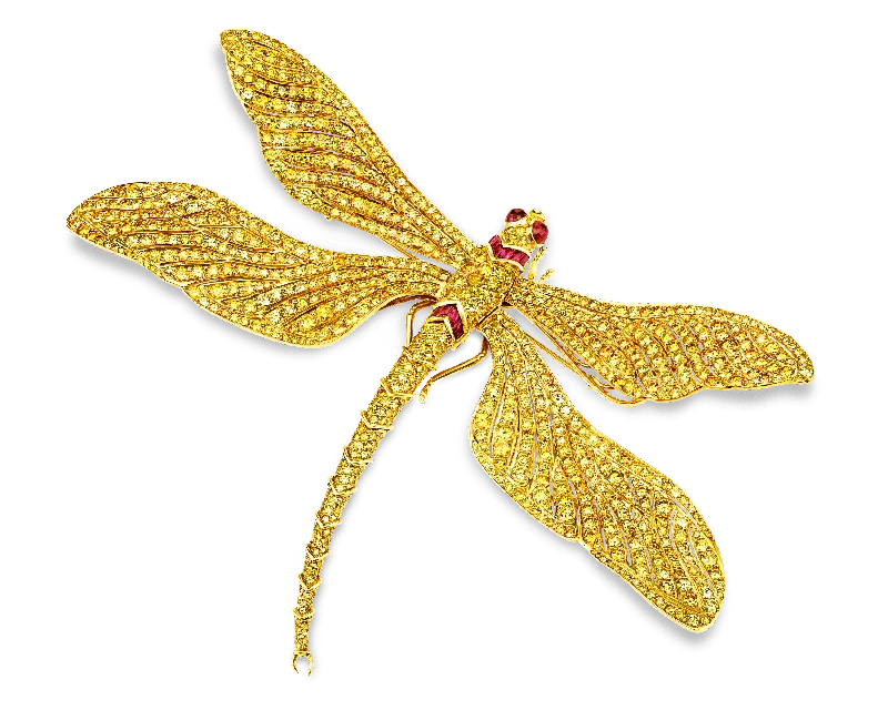 Sleek rose brooch-Fancy Vivid Yellow Diamond Dragonfly Brooch