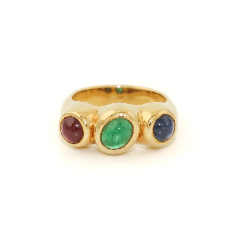 Custom name rings-18k Gold x Vintage 8mm "R.G.B" Ruby / Emerald & Sapphire Trilogy