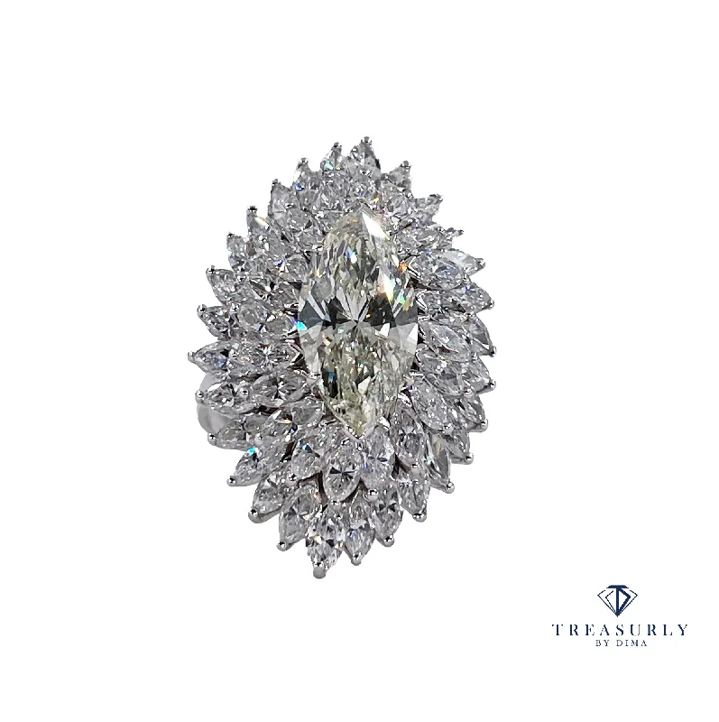 Oval shape rings-GIA 9.80ctw A Breathtaking Circa 1960s Estate "BALLERINA" Marquise Diamond Cocktail Ring by Palais