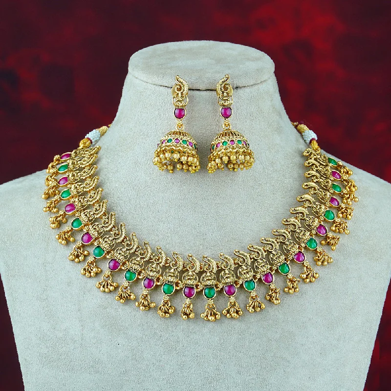 Subtle filigree necklaces-Diksha Collection Gold Plated Pota Stone Necklace Set