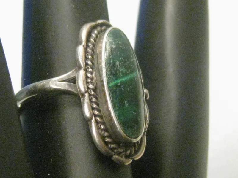 Glossy band rings-Vintage Southwestern Sterling Malachite Ring, Sz. 6.5, 4.77 gr., 1970's