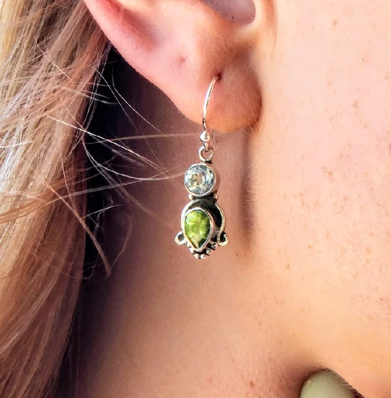 Spinel earrings-NATURAL DROPS - AQUAMARINE & PERIDOT 925 HOOK EARRINGS