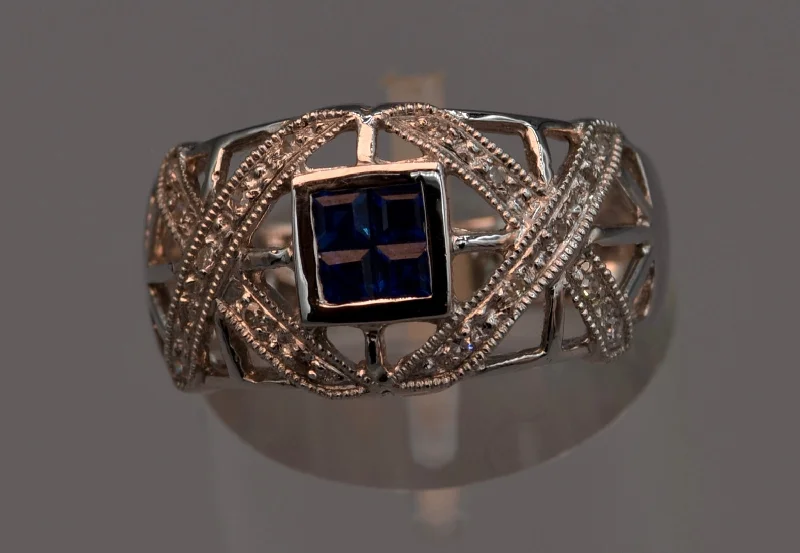 Smooth form rings-14K white gold Sapphire and Diamond band