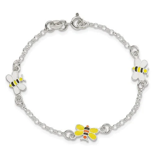 Linen thread bangles-Sterling Silver Children's Enameled Bee Bracelet