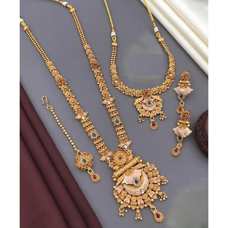 Braided link necklaces-Akruti Collection Gold Plated Pota Stone Matte Finish Necklace Combo