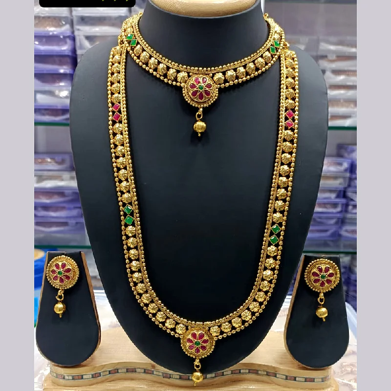 Jazz age necklaces-Manisha Jewellery Gold Plated Pota Stone Double Necklace Set