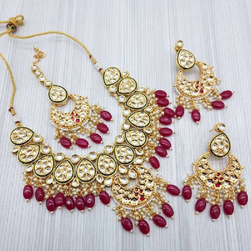 Square shape necklaces-JCM Gold Plated Kundan Necklace Set