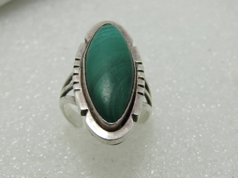 Matte band rings-Vintage Sterling Herbert Pino Malachite Ring, Navajo, Sz.7.5, 7.45 gr.