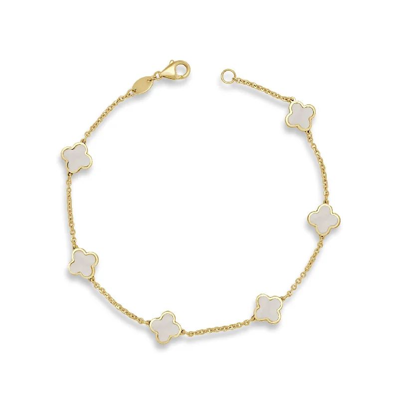 Bold druzy bangles-14k Gold Mother of Pearl Clover Bracelet