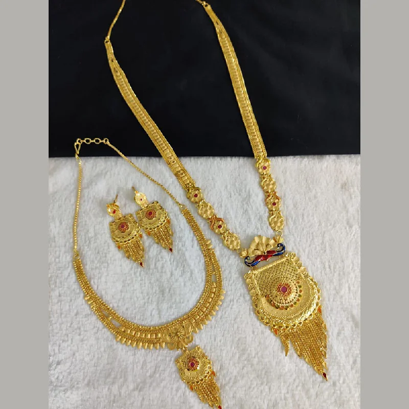 Offset design necklaces-Pari Art Jewellery Forming Gold Double Necklace Set