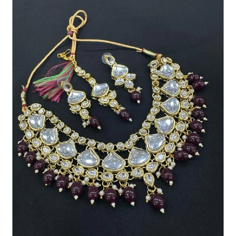 Sapphire gem necklaces-Akruti Collection Gold Plated Kundan Necklace Set