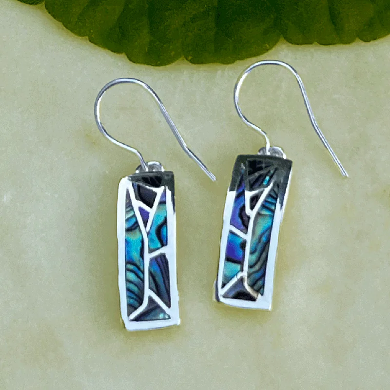 Thin pearl earrings-Mosaic Abalone Earrings - Sterling Silver, Indonesia