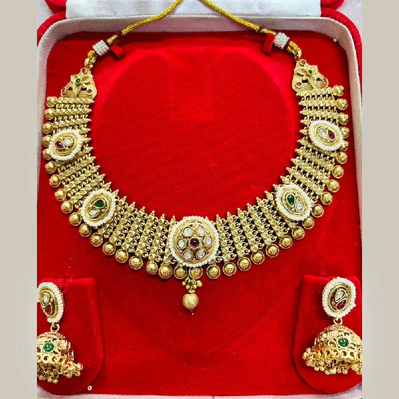 Retro charm necklaces-Pari Art Jewellery Antique Rajwadi Polish Pota Necklace Set