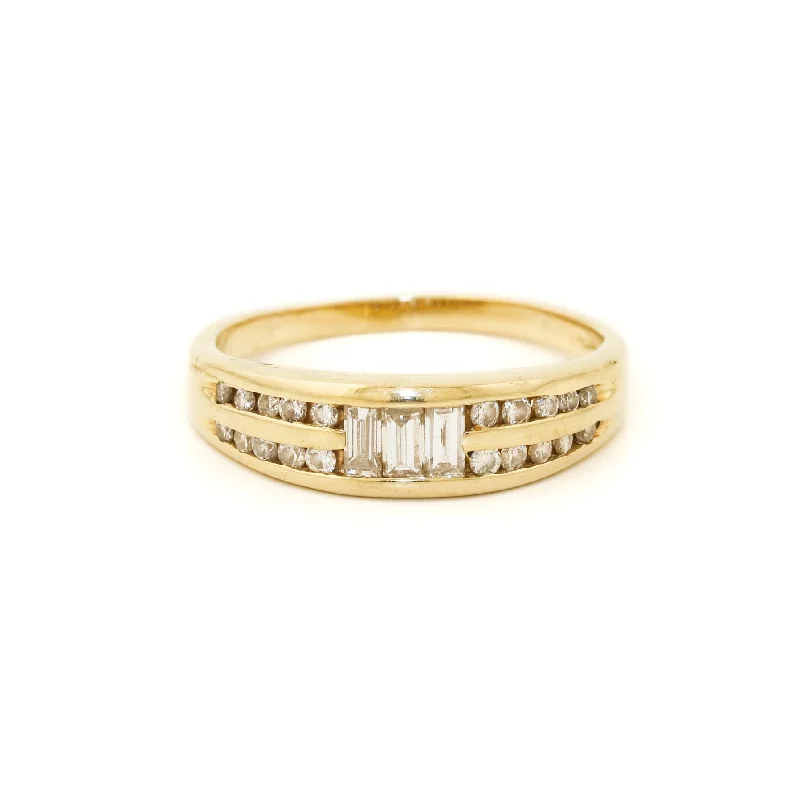 Surf inlay rings-14k Gold x 5mm Baguette & Round Diamond Double Row Channel Set Band