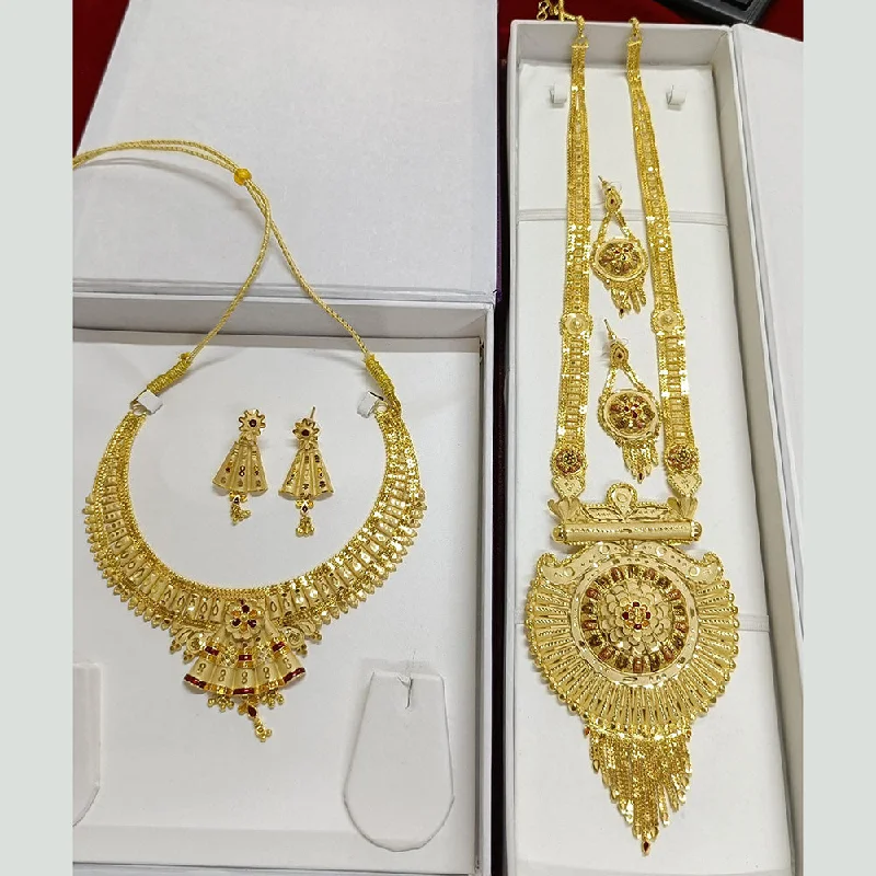 Sleek gold necklaces-Pari Art Jewellery Forming Gold Double Necklace Set