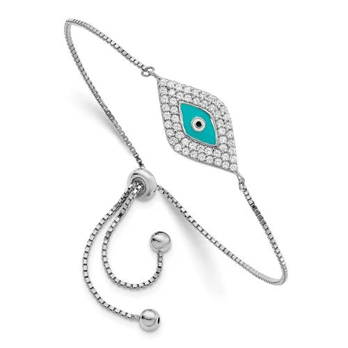 Sleek form bangles-Sterling Silver Blue Enamel and CZ Eye Adjustable Bolo Bracelet