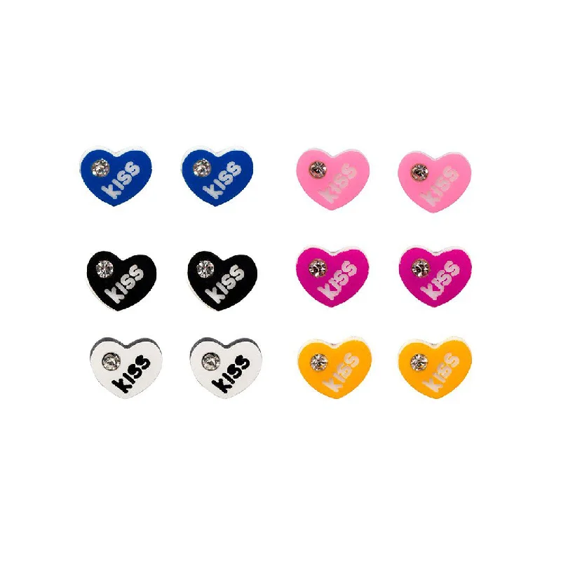 Retro flair earrings-SET OF SIX STUD EARRINGS WITH HEARTS