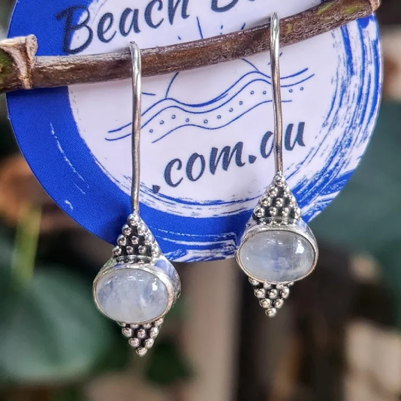 Wanderer weave earrings-MOONSTONE BUBBLES - MOONSTONE 925 SILVER HOOK EARRINGS