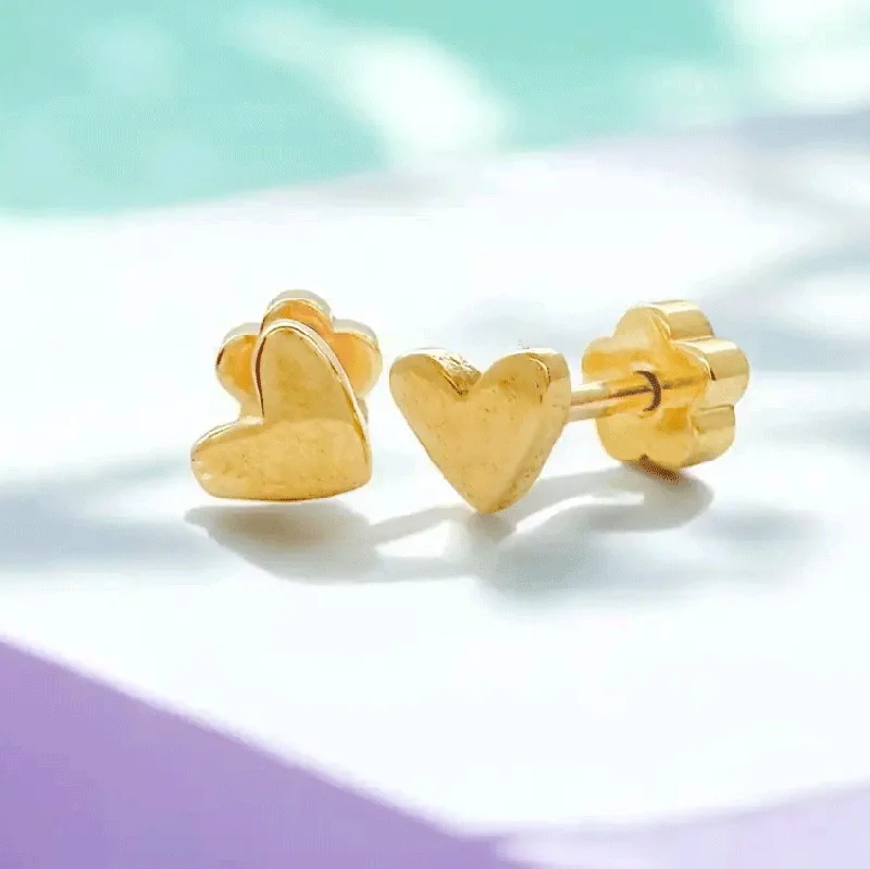 Thick cuff earrings-Tiny Kid's Heart Earrings, Thailand