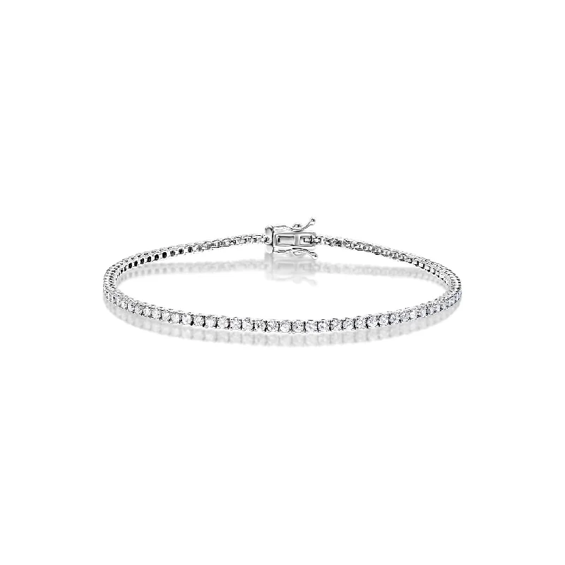 Crystal-twisted bangles-Calliope Whisper Thin 1.50 Carat Round Brilliant Single Row Diamond Tennis Bracelet in 14k White Gold