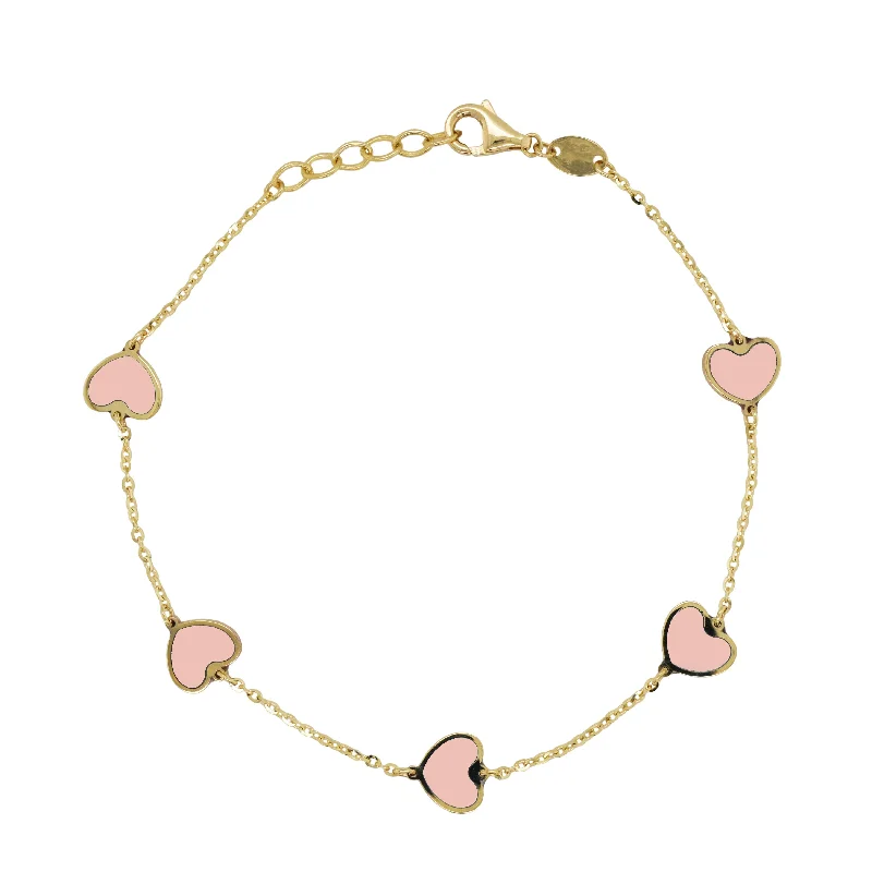 Fluid art bangles-14K Gold Station Heart Necklace in Light Pink